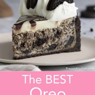 piece of oreo cheesecake on a plate