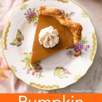 piece of pumpkin pie on a colorful plate