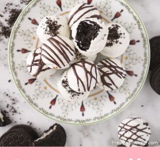 A plate of Oreo balls on a marble counter.