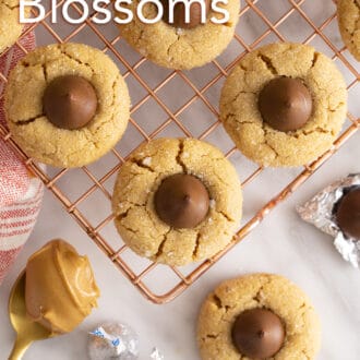 peanut butter blossoms on a wire cooling rack