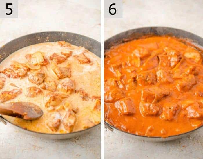 Two final shots showing how to make Chicken Tikka Masala