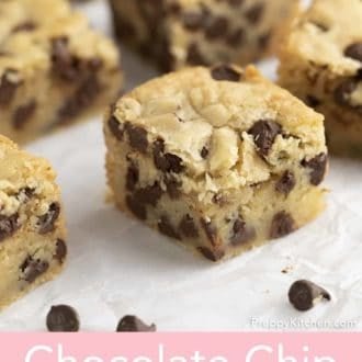 chocolate chip cookie bars on parchment