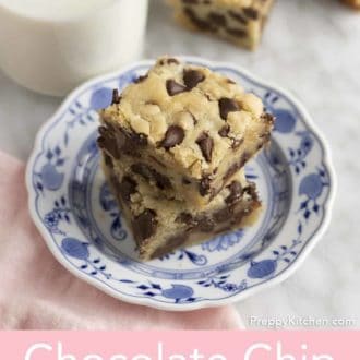 stack of chocolate chip cookie bars on a plate