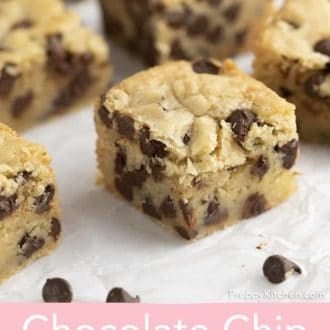 chocolate chip cookie bars on parchment paper