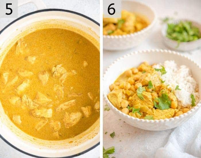 Two photos showing how to serve chicken curry