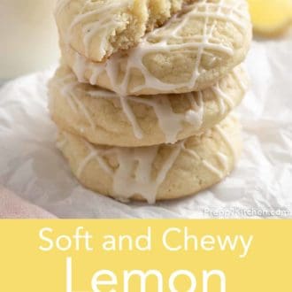 lemon cookies stacked on parchment