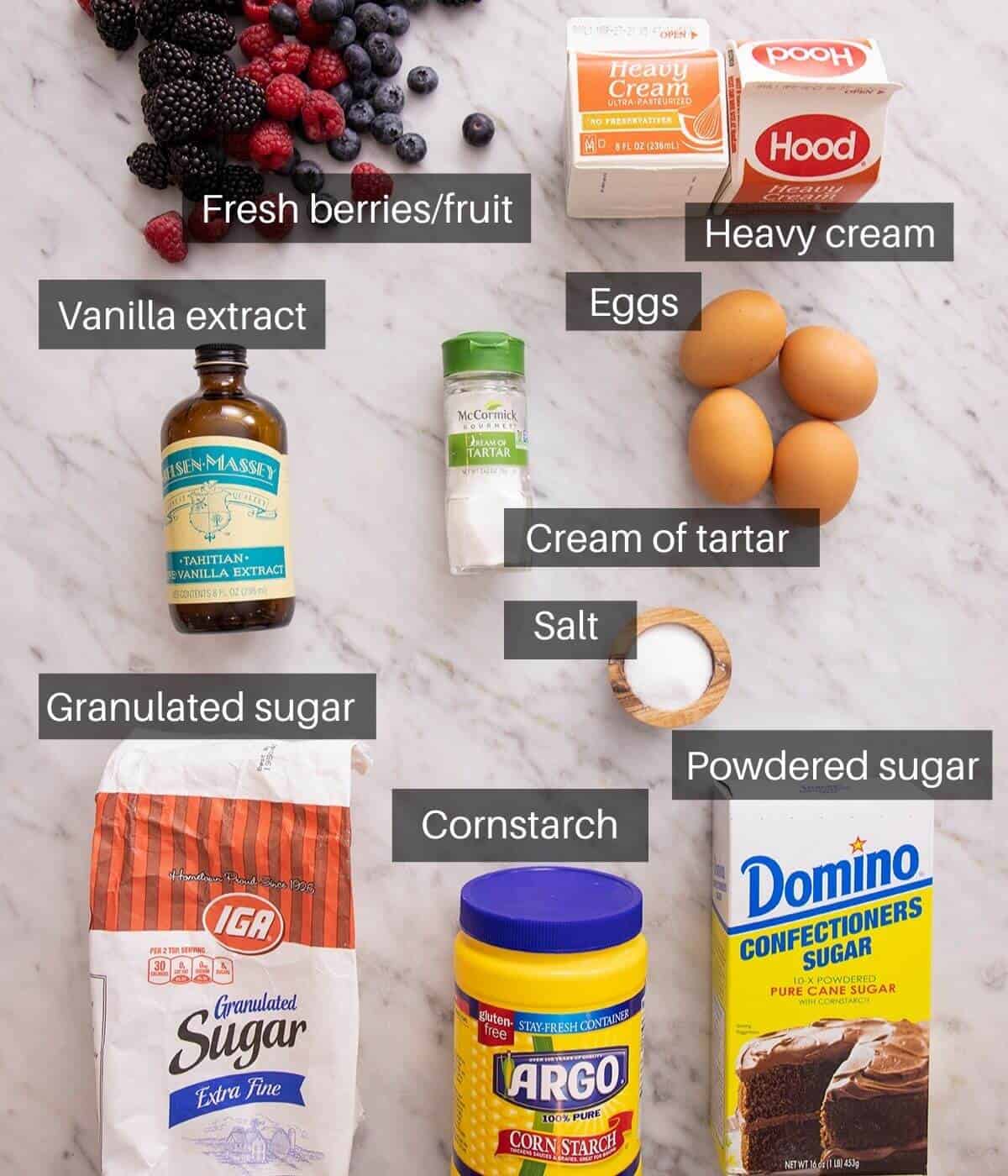 An overhead shot of all the ingredients you need to make Pavlova