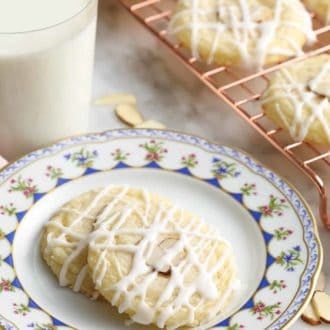 stack of almond cookies on a plate
