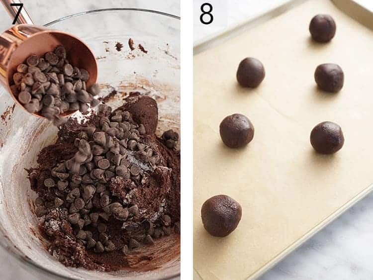 Chocolate chips added to brownie cookie dough.