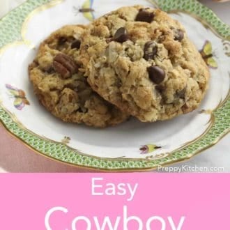 stack of cowboy cookies on a plate