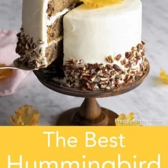 hummingbird cake on a stand