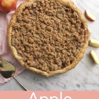 apple crumble pie on a counter