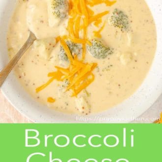 broccoli cheese soup in a bowl with spoon