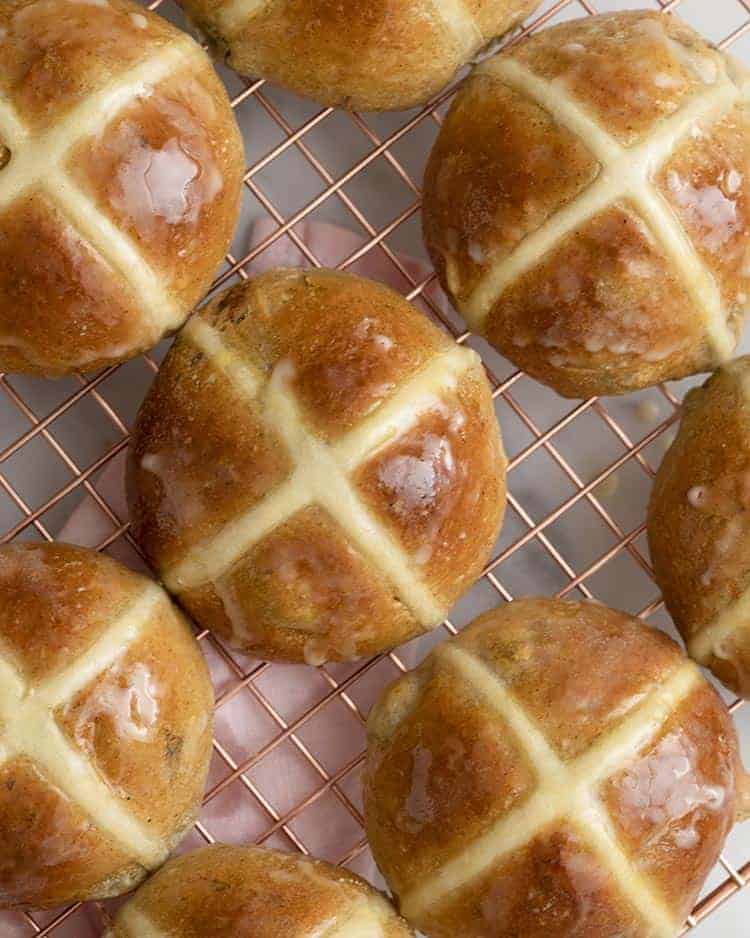 Hot Cross Buns on a copper cooling rack