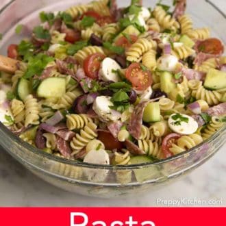 pasta salad in a serving bowl
