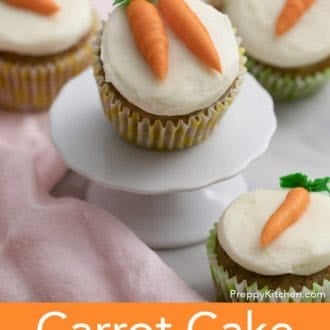 carrot cake cupcake on a stand