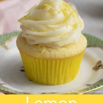 lemon cupcake with lemon frosting on a plate