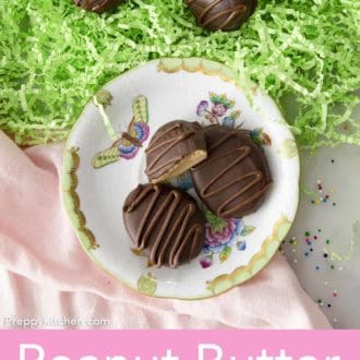 peanut butter eggs on a floral plate