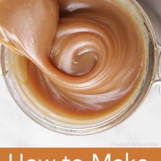 caramel being swirled in a glass jar