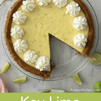 key lime pie in a glass pie dish