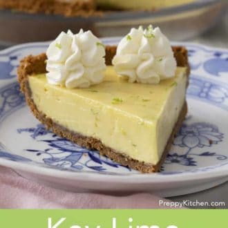 Pinterest graphic showing a piece of key lime pie on a plate.