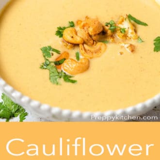 cauliflower soup in a white bowl