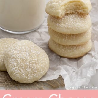 cream cheese cookies stacked on a paper