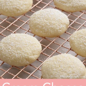 cream cheese cookies on a wire rack