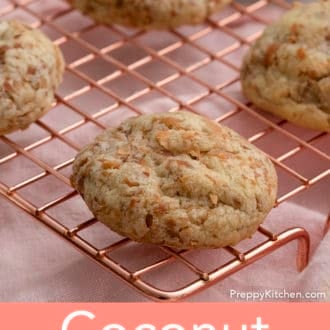coconut cookies on a cooling rack