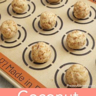 rolled coconut cookie dough on a silpat