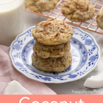 coconut cookies stacked on a plate