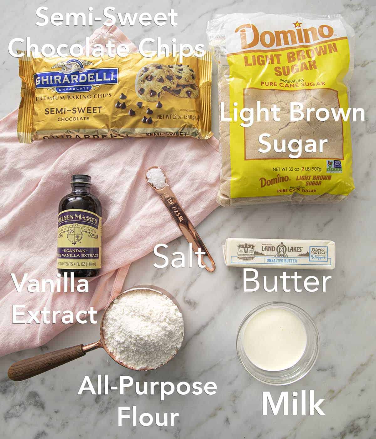 Ingredients needed to make cookie dough.
