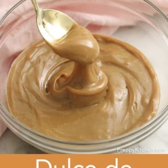 glass bowl filled with dulce de leche