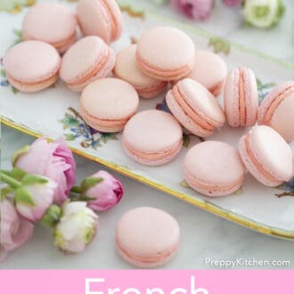 pink macarons on a tray