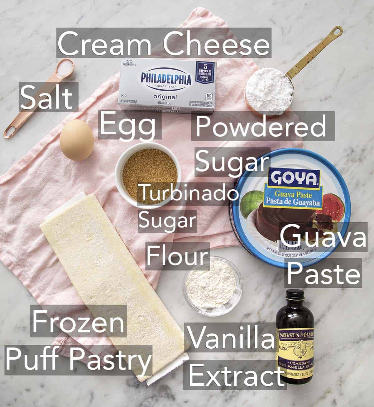 Ingredients for pastelitos de guayaba on a counter