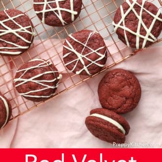 red velvet cookies on a cooling rack