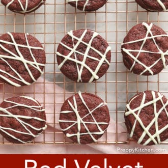 red velvet cookies on a cooling rack