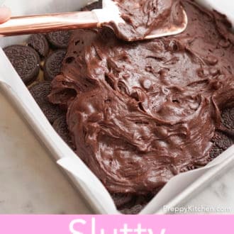 slutty brownies in a pan before baking