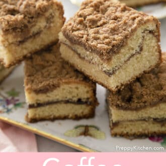Coffee cake with a streusel topping stacked