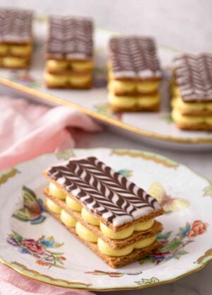 A Mille Feuille on a porcelaine plate.