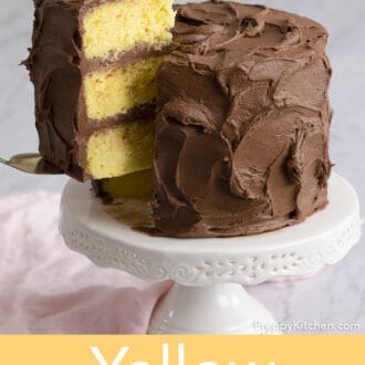 piece of Yellow Cake with chocolate frosting