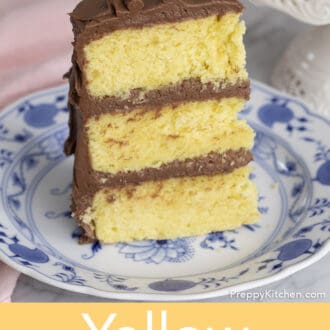 piece of Yellow Cake with chocolate frosting