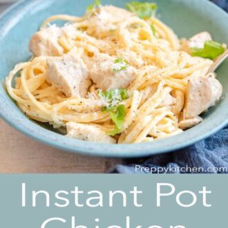 A pinterest graphic for Instant Pot Chicken Alfredo