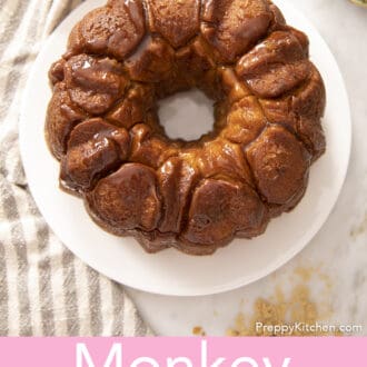 A bundt of monkey bread on a white plate.
