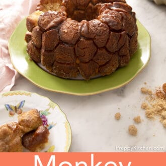 A loaf of monkey bread on a green plate.
