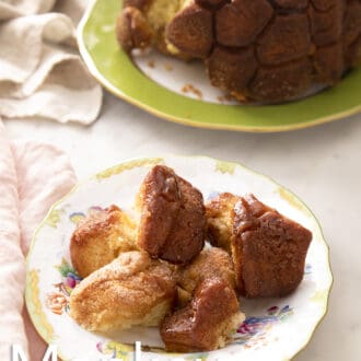 Pieces of monkey bread covered in cinnamon sugar.