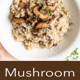 A pinterest graphic of mushroom risotto