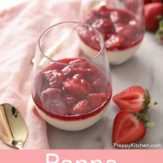 two glasses filled with panna cotta.