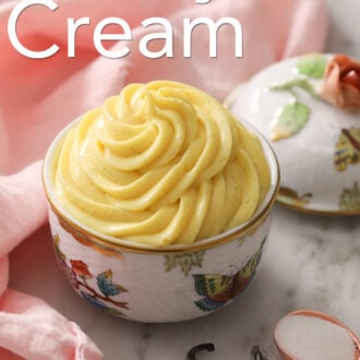 Pastry cream in a porcelain container.