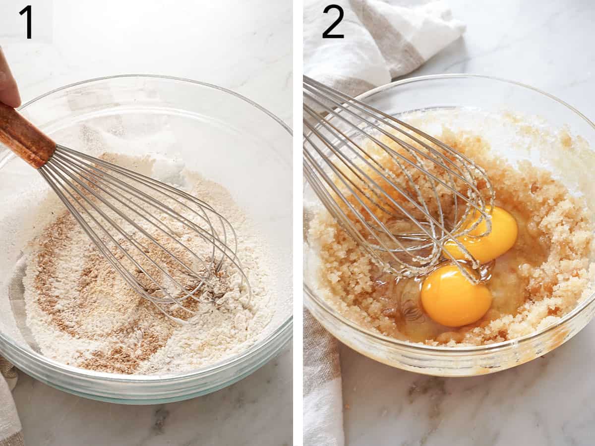 dry ingredients whisking together in a glass bowl